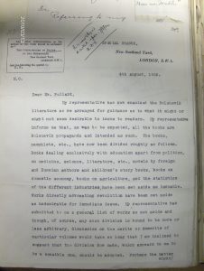 Special Branch letter about Bolshevik 'sack of books'
